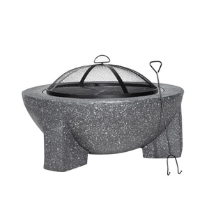 Dellonda Round MgO Fire Pit with BBQ Grill, Ø75cm, Safety Mesh Screen - Dark Grey