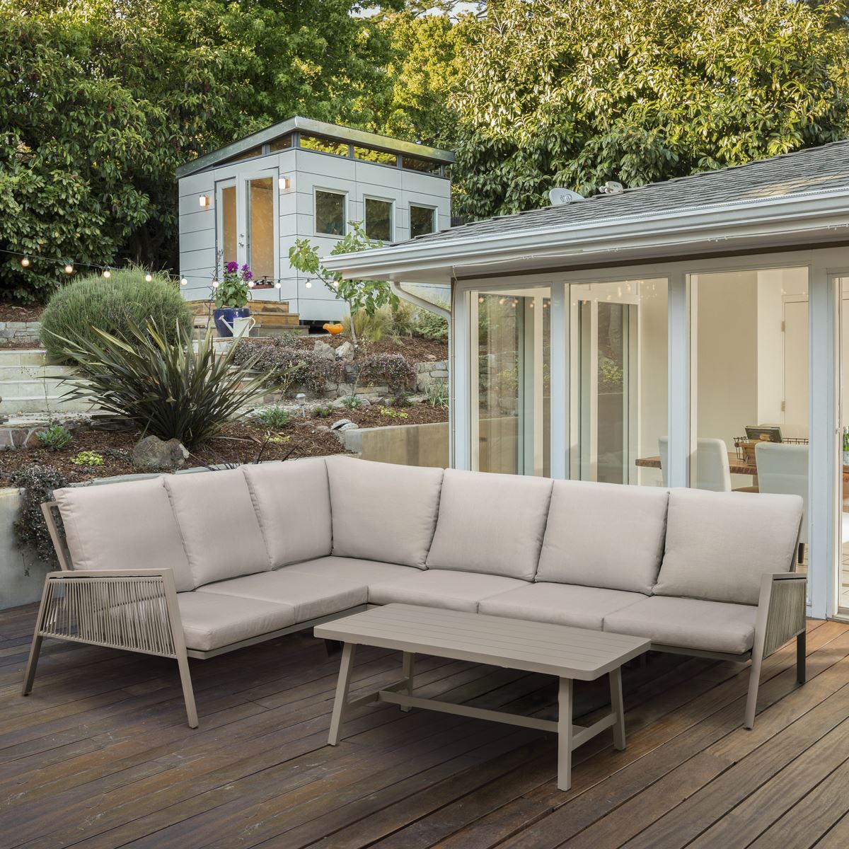 Dellonda Fusion Aluminium Outdoor Corner Sofa & Coffee Table Set 4 Piece
