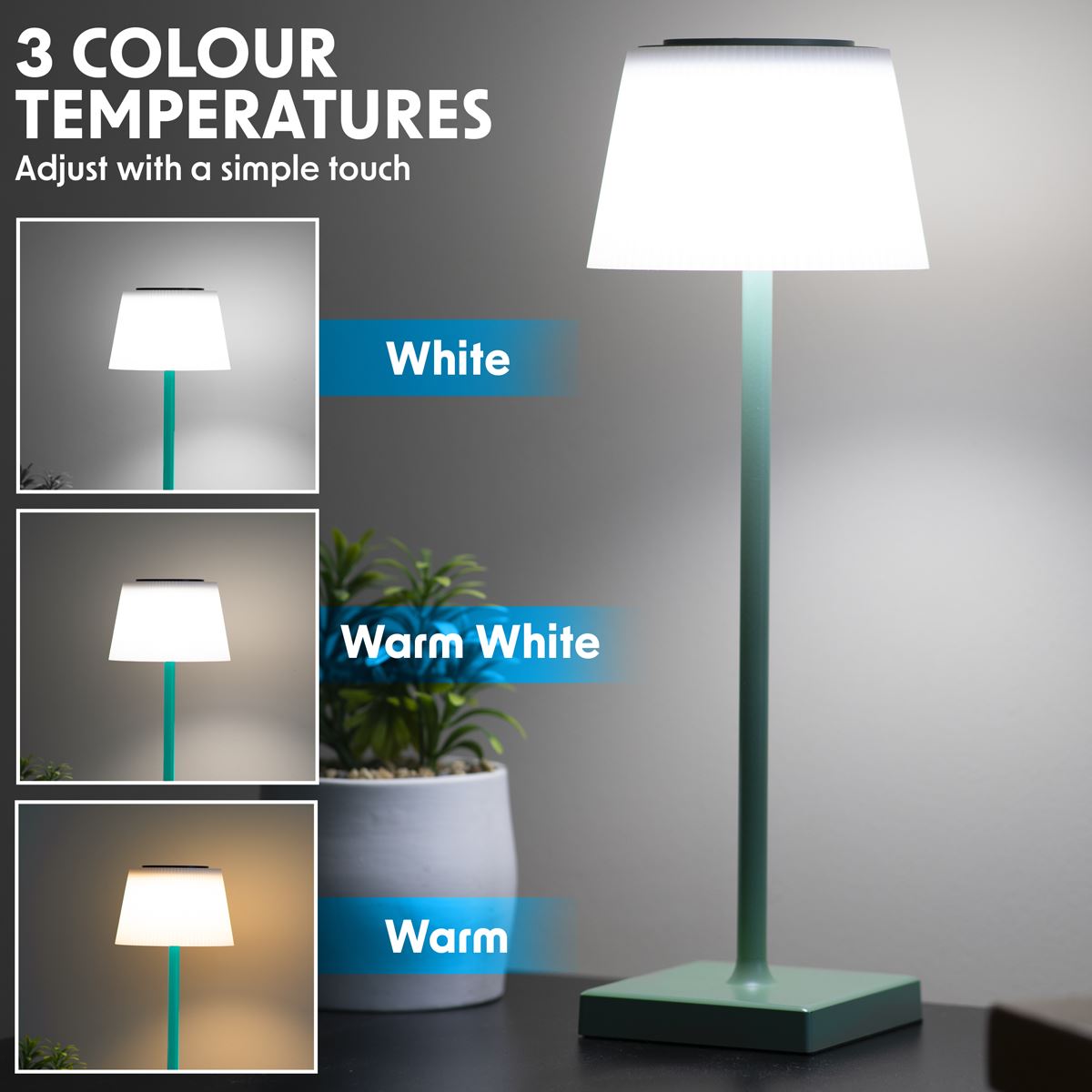 Dellonda Rechargeable Table Lamp for Home Office Restaurant RGB Colours