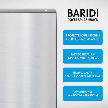 Baridi Splashback for Cooker Hoods 90 x 75cm - Stainless Steel