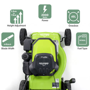 Dellonda Hand-Propelled Petrol Lawnmower Grass Cutter, 127cc 16"/41cm 4-Stroke