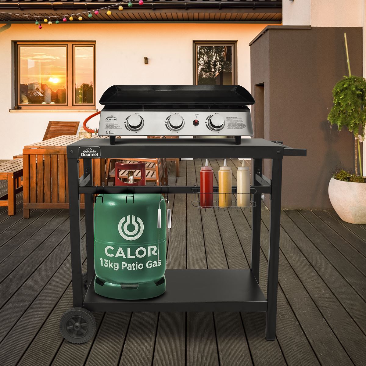 Dellonda Plancha Trolley with Utensil Holder - Black