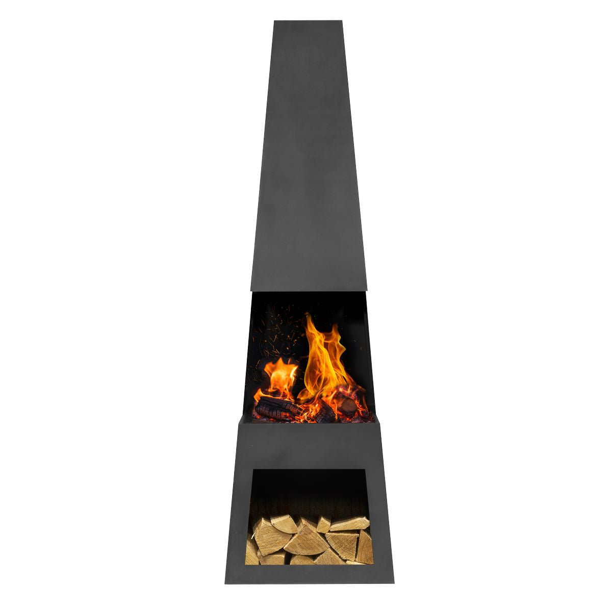 Outdoor Chiminea Fireplace Fire Pit Heater Firewood Storage Black Steel