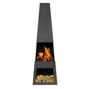 Outdoor Chiminea Fireplace Fire Pit Heater Firewood Storage Black Steel