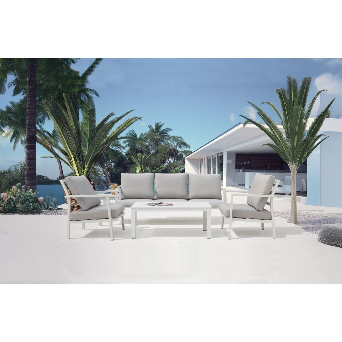 Dellonda Kyoto Aluminium Outdoor Sofa & Coffee Table Set 4 Piece