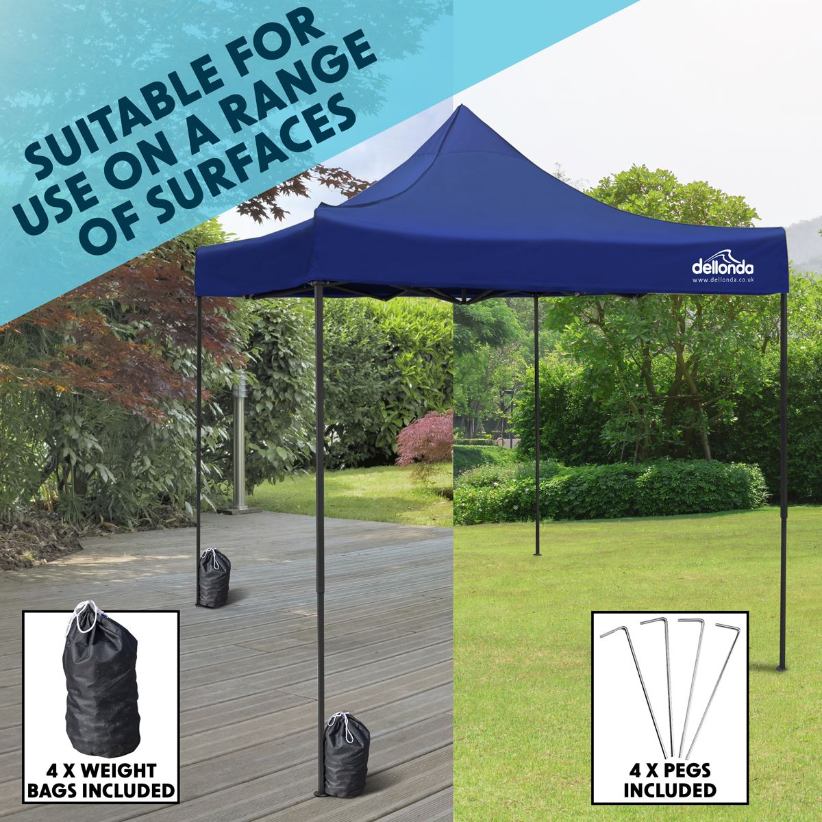 Dellonda Blue Premium 3 x 3m Pop-Up Gazebo, PVC Coated, Water Resistant Fabric, Supplied with Carry Bag & Accesories