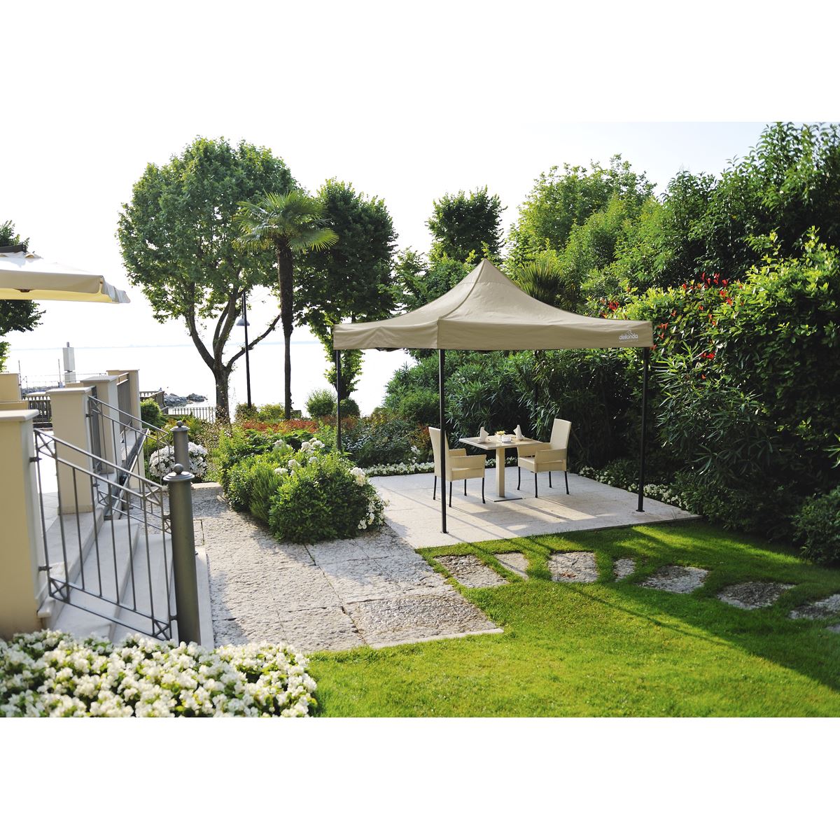 Dellonda Beige Premium 2x2m Pop-Up Gazebo, Heavy Duty, PVC Coated, Water Resistant Fabric, Supplied with Carry Bag & Accesories