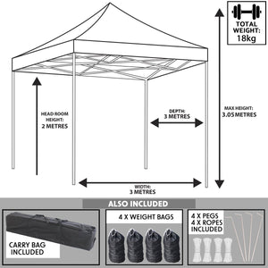 Dellonda Dark Green Premium 3 x 3m Pop-Up Gazebo, PVC Coated, Water Resistant Fabric, Supplied with Carry Bag & Accesories