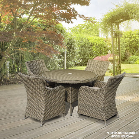 Dellonda Chester Rattan Wicker Round Outdoor Dining Table with Tempered Glass Top