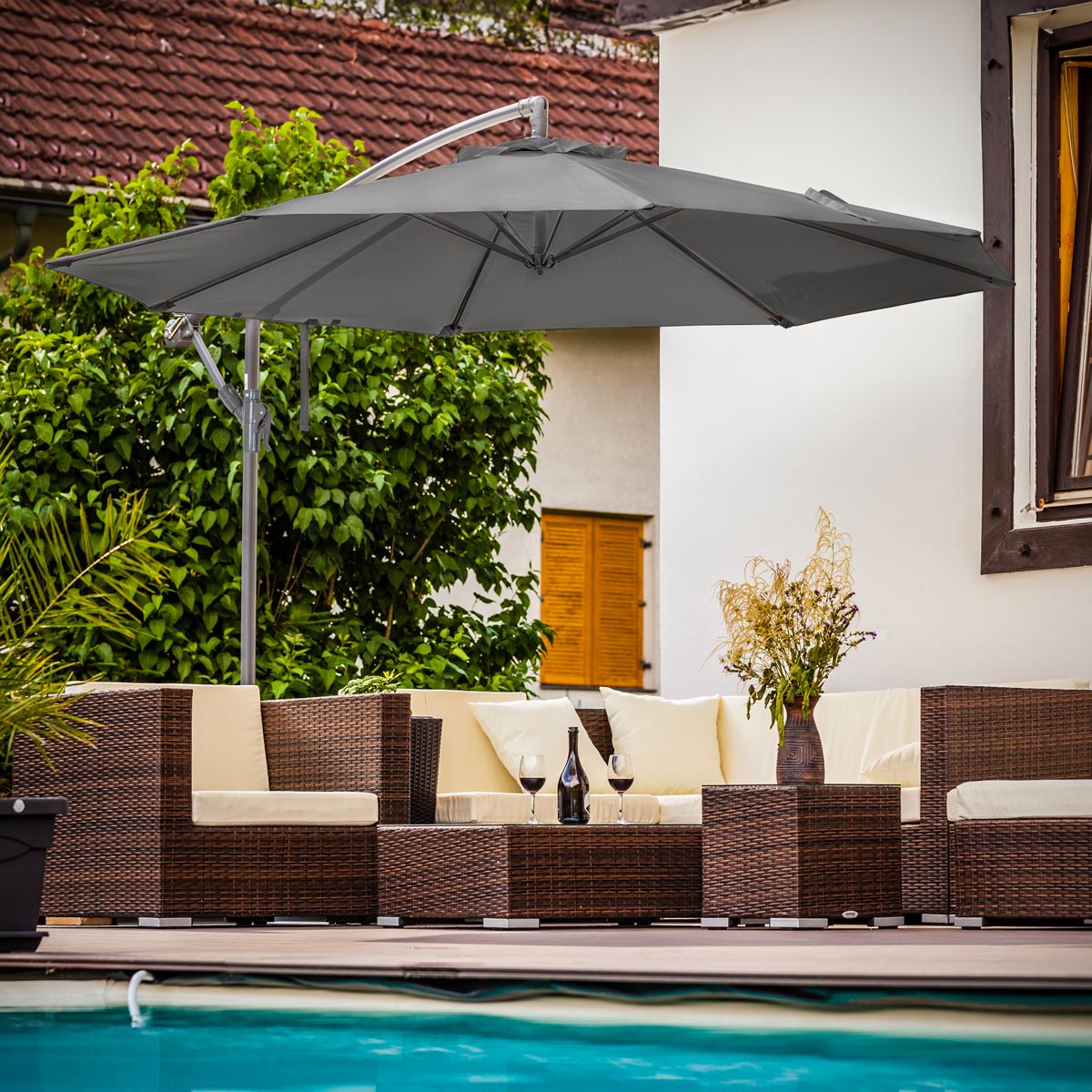 Dellonda Banana Parasol with Cover 3m - Grey