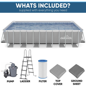 Dellonda Deluxe Steel Frame Rectangular Swimming Pool with Step Ladder & Filter Pump 25ft