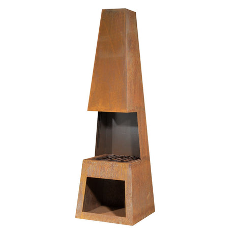 Outdoor Chiminea Fireplace Heater Firewood Storage - Corten Steel