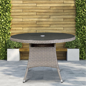 Dellonda Chester Rattan Wicker Round Outdoor Dining Table with Tempered Glass Top