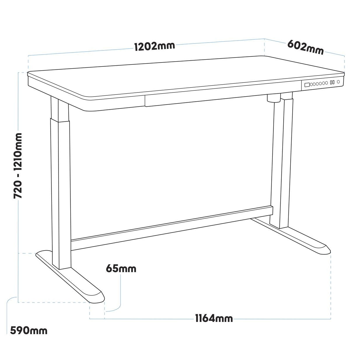 Dellonda Single Motor Ultra-Quiet Electric Desk with Control Panel, USB Port & Drawer - Oak Desktop