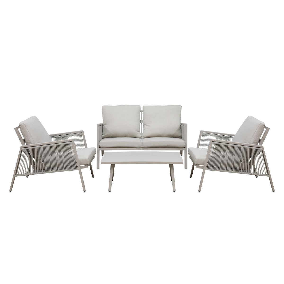 Dellonda Fusion Aluminium Outdoor Sofa Arm Chairs & Coffee Table Set 4 Piece