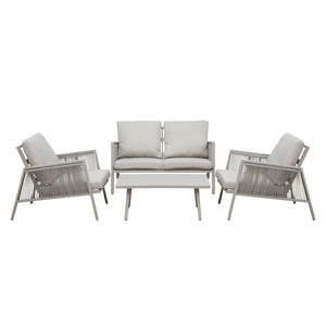 Dellonda Fusion Aluminium Outdoor Sofa Arm Chairs & Coffee Table Set 4 Piece