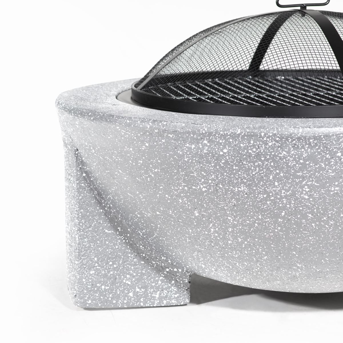Round MgO Fire Pit with BBQ Grill, Ø75cm, Safety Mesh Screen - Light Grey
