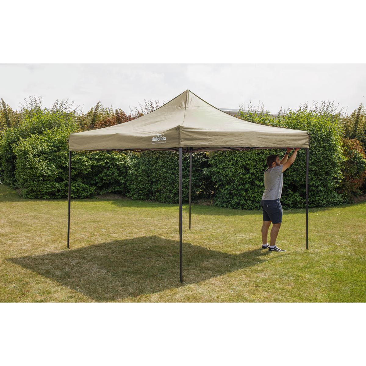 Dellonda Beige Premium 2x2m Pop-Up Gazebo, Heavy Duty, PVC Coated, Water Resistant Fabric, Supplied with Carry Bag & Accesories