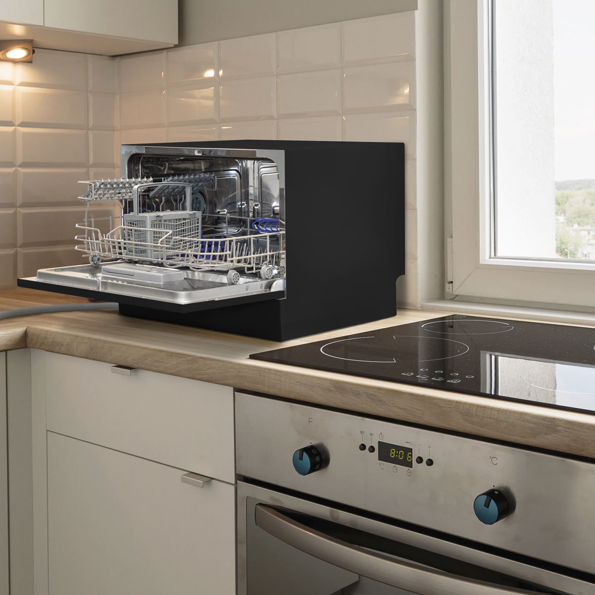 Baridi Tabletop Dishwasher 6 Place Settings 6.5L Capacity - Black