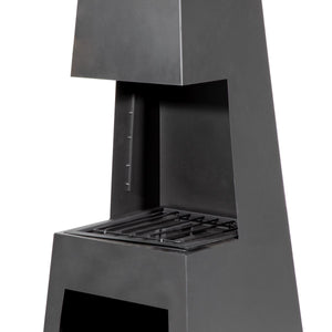 Outdoor Chiminea Fireplace Fire Pit Heater Firewood Storage Black Steel