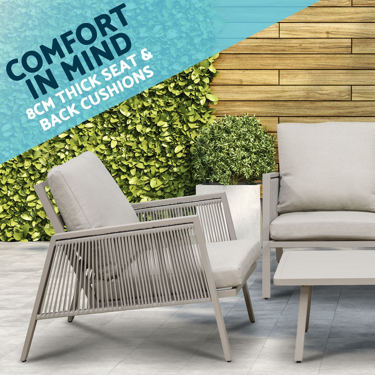Dellonda Fusion Aluminium Outdoor Sofa Arm Chairs & Coffee Table Set 4 Piece