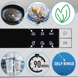 Baridi Tabletop Dishwasher 6 Place Settings 6.5L Capacity - White