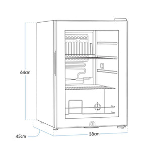Baridi Beer & Drinks Fridge with LED Light, Black and Glass Door 60L