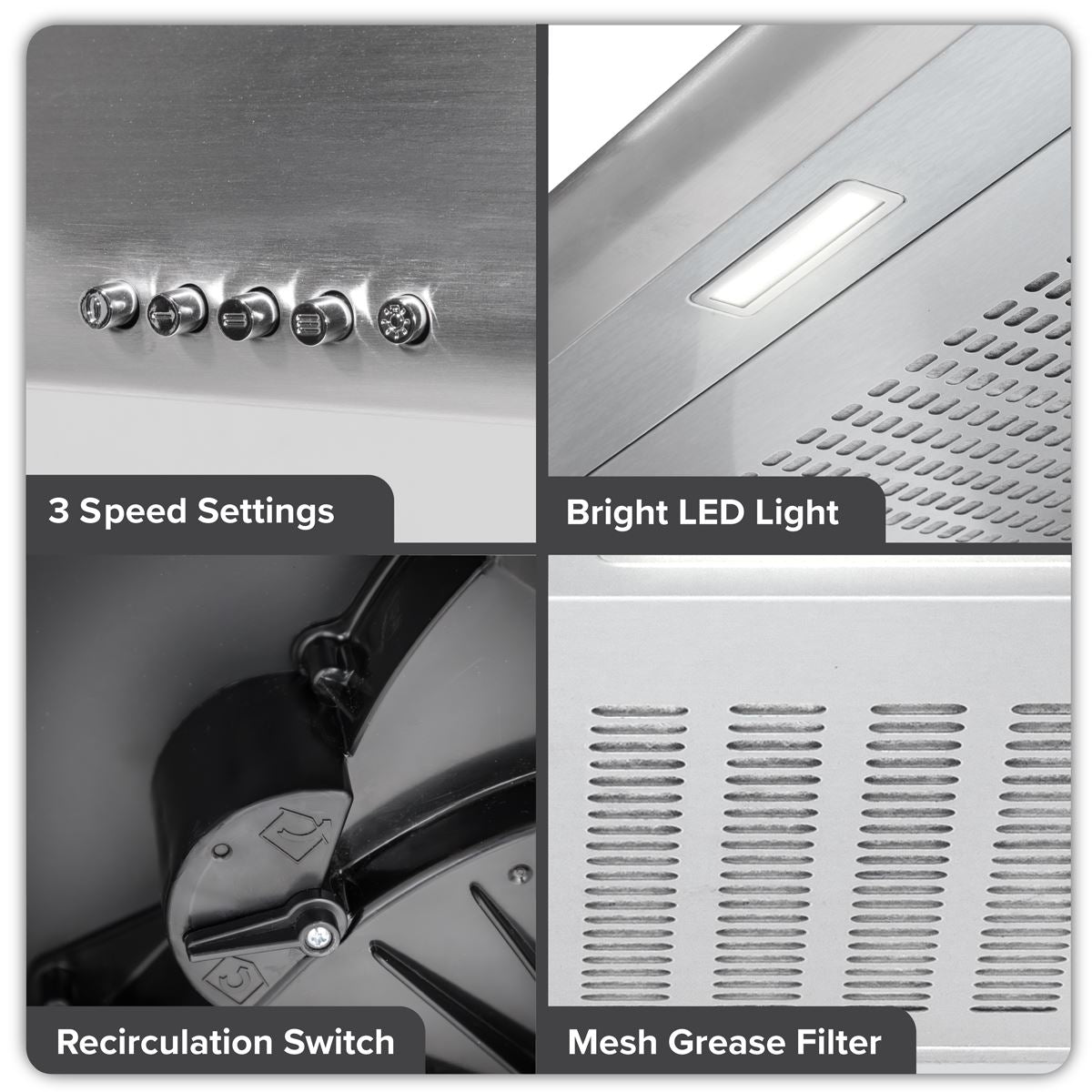 Baridi Visor Cooker Hood Extractor Fan 60cm - Stainless Steel