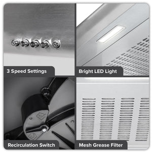 Baridi Visor Cooker Hood Extractor Fan 60cm - Stainless Steel