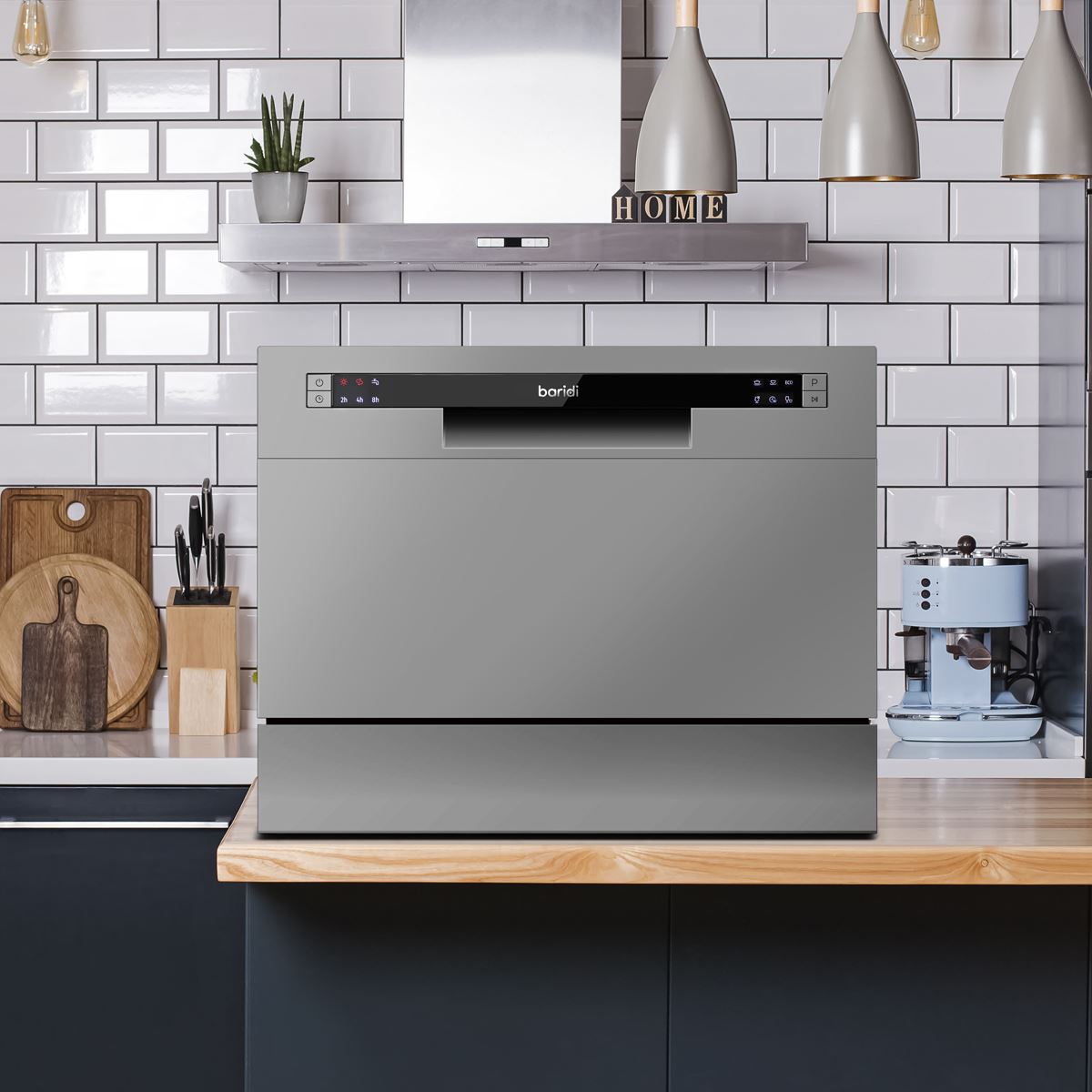 Baridi Tabletop Dishwasher 6 Place Settings 6.5L Capacity - Silver
