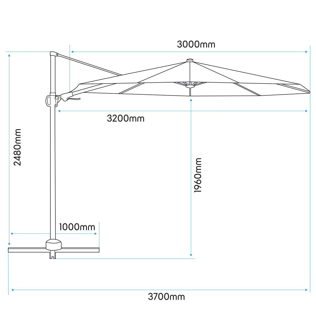 Dellonda Cantilever Parasol with 360° Rotation, Tilt & Cover 3m - Cream