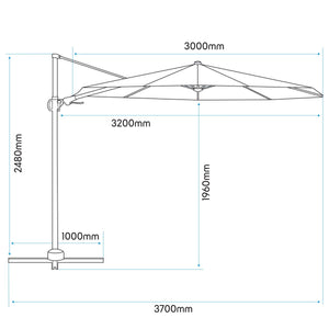 Dellonda Cantilever Parasol with 360° Rotation, Tilt & Cover 3m - Cream