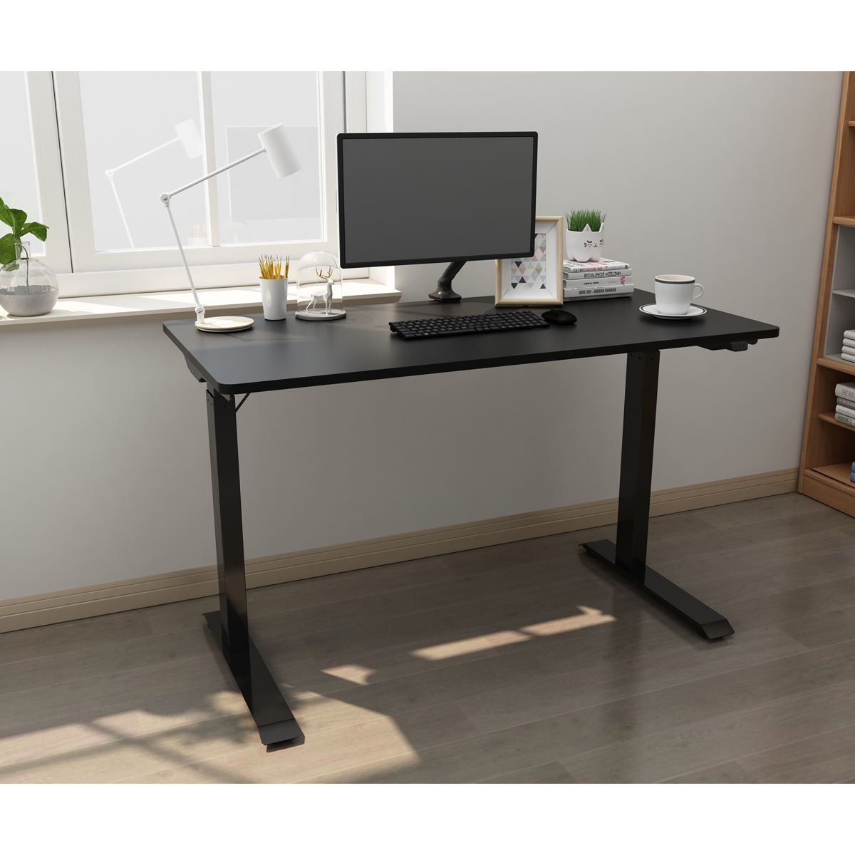 Dellonda Single Motor Ultra-Quiet Adjustable-Height Electric Sit/Stand Desk - Black Desktop