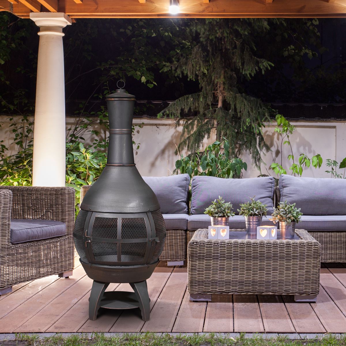 Dellonda Deluxe 360° Chiminea / Fire Pit Outdoor Heater - Antique Bronze Finish