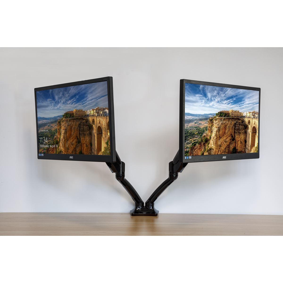 Dellonda Adjustable Double Monitor Arm with 360° Rotation - Black