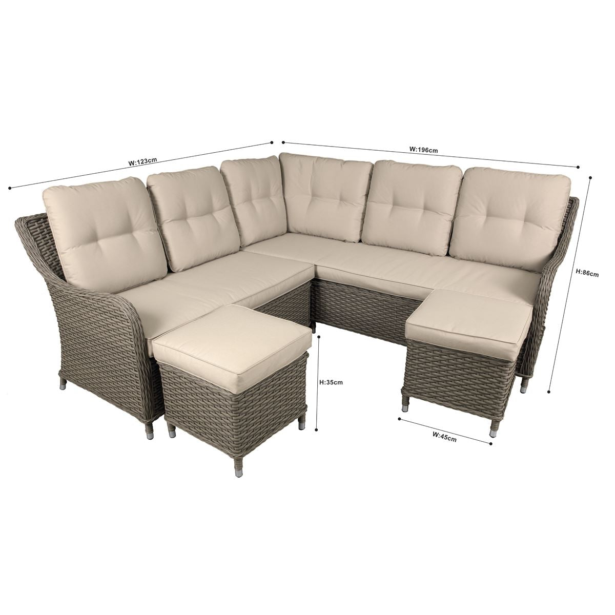 Dellonda Chester Rattan Wicker Corner Sofa 5 Seat Outdoor Furniture