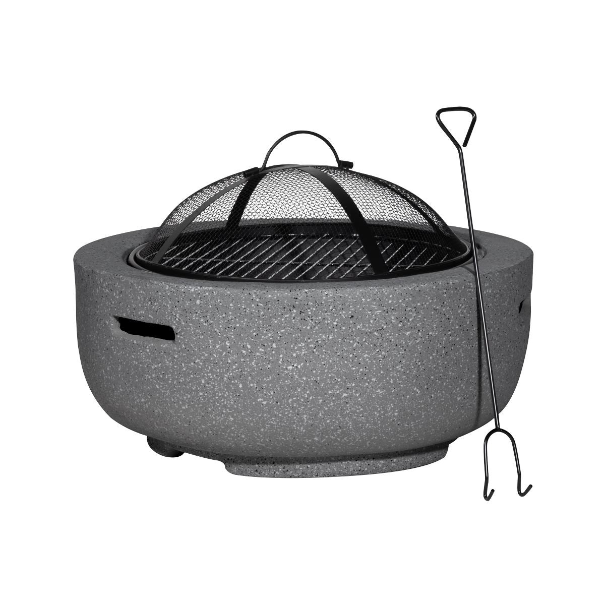 Dellonda Round MgO Fire Pit with BBQ Grill, Ø60cm, Safety Mesh Screen - Dark Grey