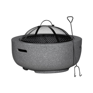 Dellonda Round MgO Fire Pit with BBQ Grill, Ø60cm, Safety Mesh Screen - Dark Grey