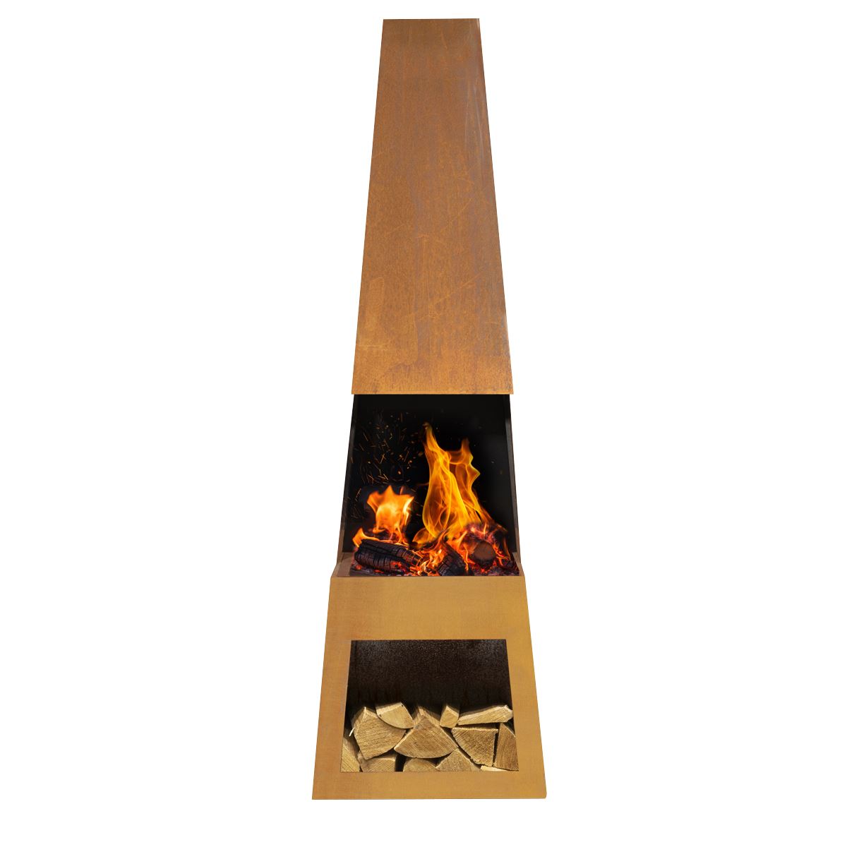Outdoor Chiminea Fireplace Heater Firewood Storage - Corten Steel