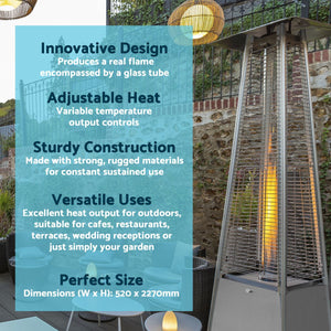 Dellonda 13kW Pyramid Gas Patio Heater 13kW Commercial/Garden Use - Stainless Steel