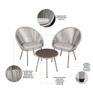 Dellonda Como Steel Bistro Set with Tempered Glass Tabletop 3pc