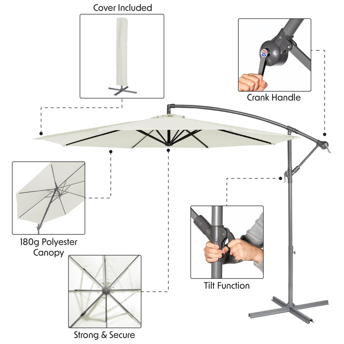 Dellonda Banana Parasol with Cover 3m - Cream