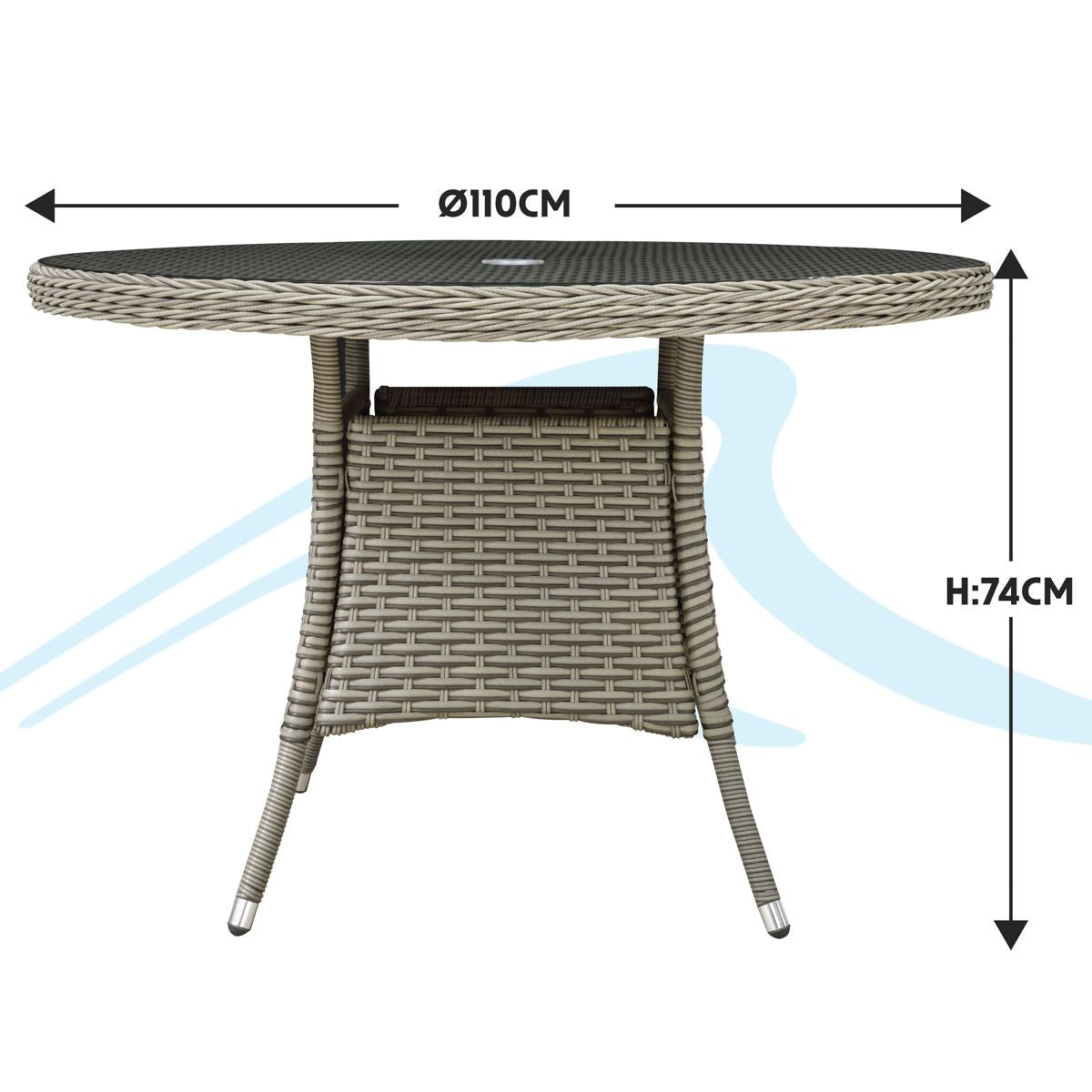 Dellonda Chester Rattan Wicker Round Outdoor Dining Table with Tempered Glass Top