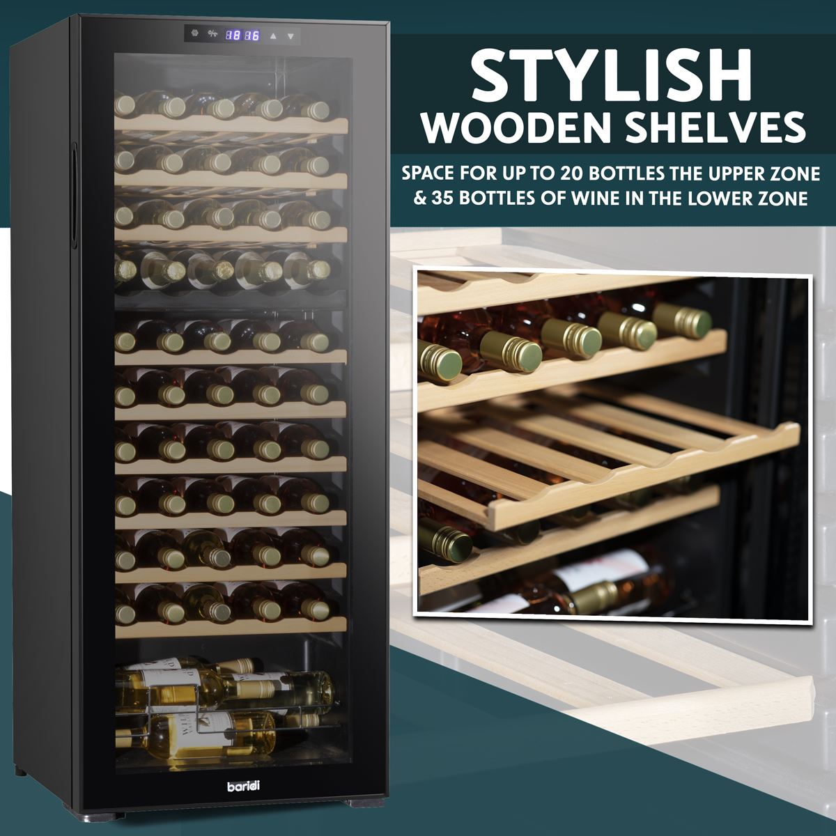 Baridi 55 Bottle Dual Zone Wine Fridge & Cooler