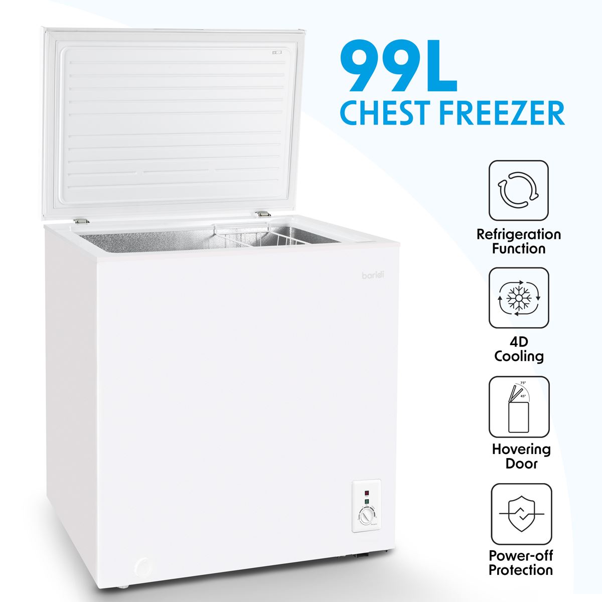 Baridi Freestanding Chest Freezer 99L Capacity - White
