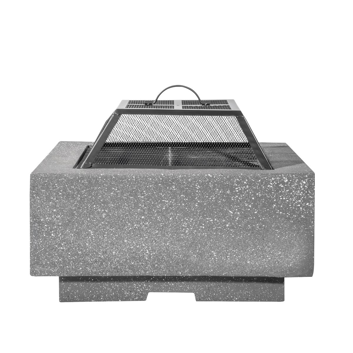 Square MgO Fire Pit with BBQ Grill, Safety Mesh Screen - Dark Grey