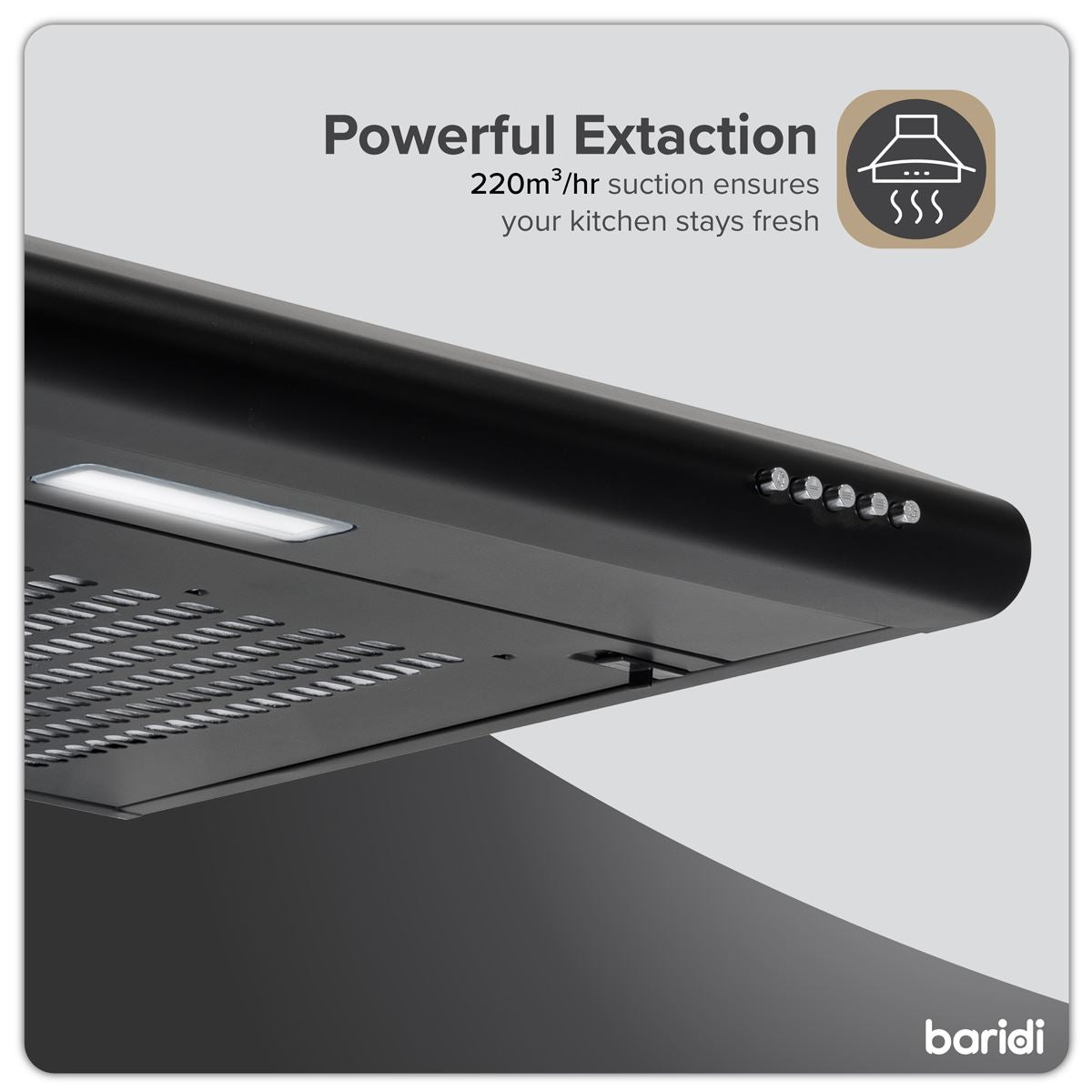 Baridi Visor Cooker Hood Extractor Fan 60cm - Black