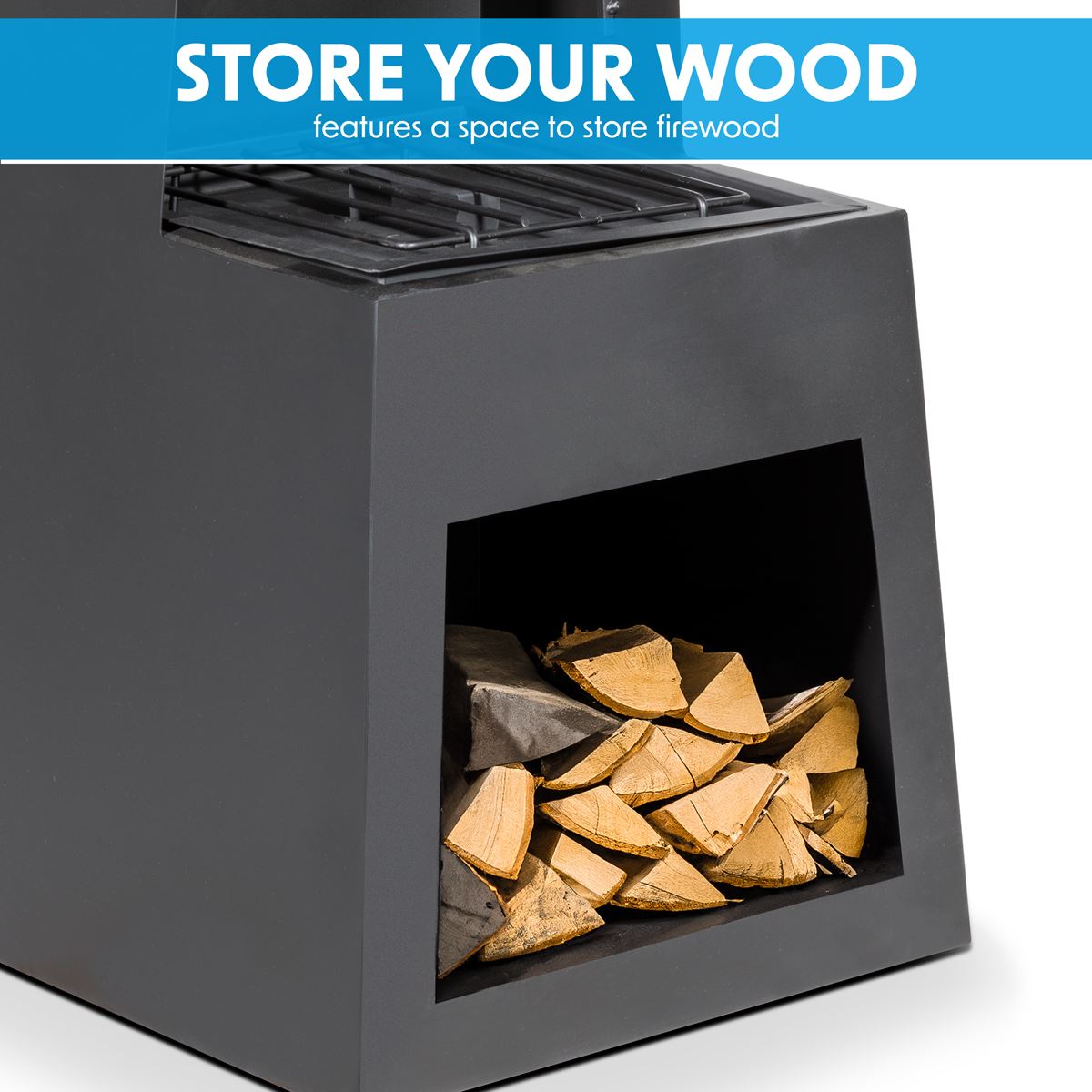 Outdoor Chiminea Fireplace Fire Pit Heater Firewood Storage Black Steel