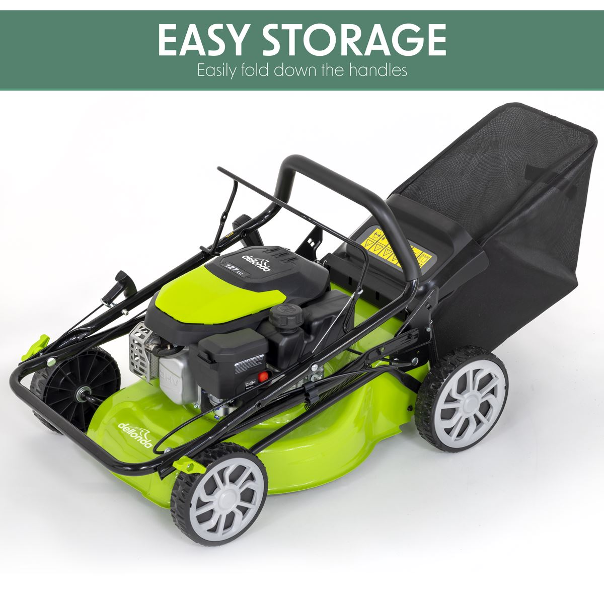 Dellonda Hand-Propelled Petrol Lawnmower Grass Cutter, 127cc 16"/41cm 4-Stroke