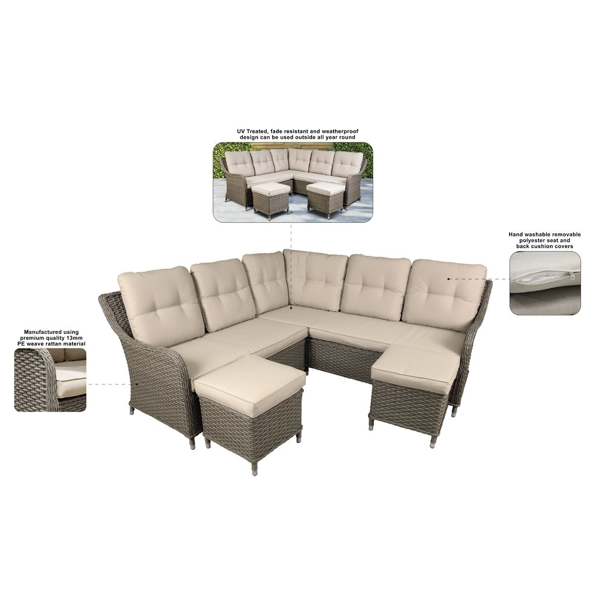 Dellonda Chester Rattan Wicker Corner Sofa 5 Seat Outdoor Furniture